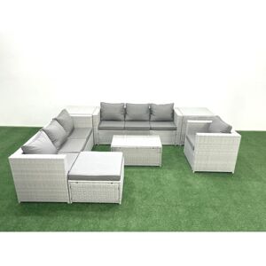 Wicker pe Rattan Sofa Garden Furniture Set with Armchair Oblong Coffee Table Big Footstool 2 Side Tables Light Grey Mixed - Fimous Wicker pe Rattan Sofa Garden Furniture Set with Armchair Oblong Coffee Table Big Footstool 2 Side Tables Light Grey Mixed - Fimous