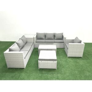 Wicker pe Rattan Sofa Garden Furniture Set with Armchair Oblong Coffee Table Big Footstool Side Table Light Grey Mixed - Fimous Wicker pe Rattan Sofa Garden Furniture Set with Armchair Oblong Coffee Table Big Footstool Side Table Light Grey Mixed - Fimous