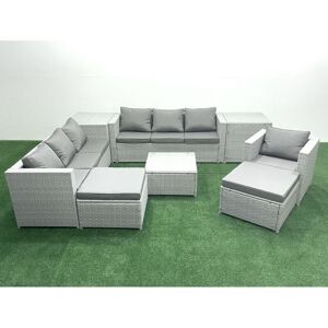 Wicker pe Rattan Sofa Garden Furniture Set with Armchair Square Coffee Table 2 Big Footstools 2 Side Tables Light Grey Mixed - Fimous Wicker pe Rattan Sofa Garden Furniture Set with Armchair Square Coffee Table 2 Big Footstools 2 Side Tables Light Grey Mixed - Fimous