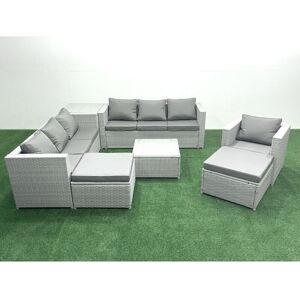 Wicker pe Rattan Sofa Garden Furniture Set with Armchair Square Coffee Table 2 Big Footstools Side Table Light Grey Mixed - Fimous Wicker pe Rattan Sofa Garden Furniture Set with Armchair Square Coffee Table 2 Big Footstools Side Table Light Grey Mixed - Fimous