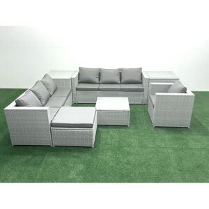 Wicker pe Rattan Sofa Garden Furniture Set with Armchair Square Coffee Table Big Footstool 2 Side Tables Light Grey Mixed - Fimous Wicker pe Rattan Sofa Garden Furniture Set with Armchair Square Coffee Table Big Footstool 2 Side Tables Light Grey Mixed - Fimous
