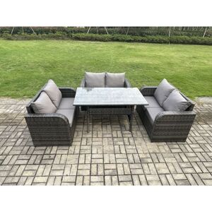Fimous - Wicker pe Rattan Sofa Outdoor Garden Furniture Set with Rectangular Dining Table Dark Grey Mixed Fimous - Wicker pe Rattan Sofa Outdoor Garden Furniture Set with Rectangular Dining Table Dark Grey Mixed