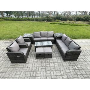 FIMOUS Wicker pe Rattan Sofa Set 10 Seater Outdoor Patio Garden Furniture Set with 2 Reclining Chairs Coffee Table 2 Side Tables 2 Small Footstools Dark FIMOUS Wicker pe Rattan Sofa Set 10 Seater Outdoor Patio Garden Furniture Set with 2 Reclining Chairs Coffee Table 2 Side Tables 2 Small Footstools Dark