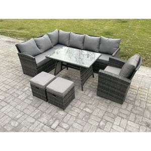 Wicker Rattan Garden Furniture Corner Sofa Set with Oblong Dining Table 2 Small Footstools Chair 9 Seater Outdoor Rattan Set Dark Grey Mixed - Fimous Wicker Rattan Garden Furniture Corner Sofa Set with Oblong Dining Table 2 Small Footstools Chair 9 Seater Outdoor Rattan Set Dark Grey Mixed - Fimous