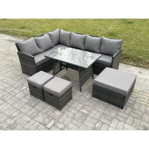 Fimous Wicker Rattan Garden Furniture Corner Sofa Set with Oblong Dining Table 3 Footstools 9 Seater Outdoor Rattan Set Dark Grey Mixed Fimous Wicker Rattan Garden Furniture Corner Sofa Set with Oblong Dining Table 3 Footstools 9 Seater Outdoor Rattan Set Dark Grey Mixed