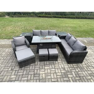 FIMOUS Wicker Rattan Garden Furniture Set Gas Fire Pit Dining Table Reclining Chair 3 Seater Sofa Set Indoor Outdoor with 2 Side Tables 3 Footstools 10 FIMOUS Wicker Rattan Garden Furniture Set Gas Fire Pit Dining Table Reclining Chair 3 Seater Sofa Set Indoor Outdoor with 2 Side Tables 3 Footstools 10