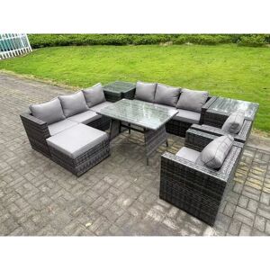 Fimous Wicker Rattan Outdoor Furniture Lounge Sofa Garden Dining Set with Dining Table 2 Side Tables Big Footstool Armchairs 9 Seater Dark Grey Mixed Fimous Wicker Rattan Outdoor Furniture Lounge Sofa Garden Dining Set with Dining Table 2 Side Tables Big Footstool Armchairs 9 Seater Dark Grey Mixed
