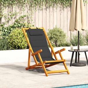vidaXL Beach Chair with Armrests Foldable Black Acacia Textilene - Beach Chair vidaXL Beach Chair with Armrests Foldable Black Acacia Textilene - Beach Chair