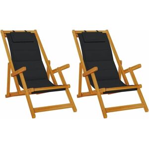 Vidaxl - Beach Chair with Cushion 2 pcs Brown x x Solid Acacia wood Vidaxl - Beach Chair with Cushion 2 pcs Brown x x Solid Acacia wood