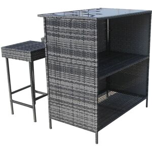 Furniture One - 2 Seater Garden Rattan Bar Stool and Counter Set - Grey - Grey Furniture One - 2 Seater Garden Rattan Bar Stool and Counter Set - Grey - Grey