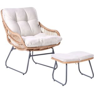 BELIANI Garden Chair MESTRE with Footstool PE Rattan Light Beige BELIANI Garden Chair MESTRE with Footstool PE Rattan Light Beige