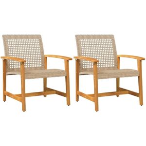 vidaXL Garden Chairs 2 pcs Beige Poly Rattan and Acacia Wood - garden chairs vidaXL Garden Chairs 2 pcs Beige Poly Rattan and Acacia Wood - garden chairs