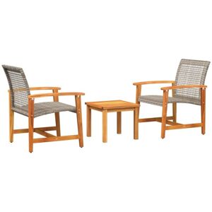 3 Piece Bistro Set Grey Poly Rattan and Acacia Wood Vidaxl 3 Piece Bistro Set Grey Poly Rattan and Acacia Wood Vidaxl