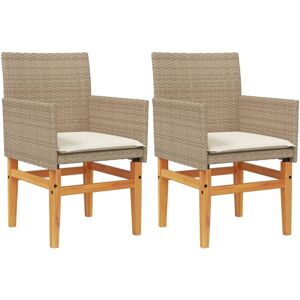 Vidaxl - Garden Chairs with Cushions 2 pcs Beige Poly Rattan&Solid Wood Vidaxl - Garden Chairs with Cushions 2 pcs Beige Poly Rattan&Solid Wood