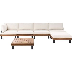 BELIANI Garden Corner Sofa with Table 5 Seater FRAZZANO Certified Acacia Wood Off-White BELIANI Garden Corner Sofa with Table 5 Seater FRAZZANO Certified Acacia Wood Off-White