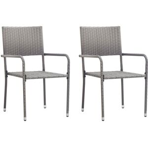 Vidaxl - Garden Dining Chairs 2 pcs Stackable Grey Poly Rattan Vidaxl - Garden Dining Chairs 2 pcs Stackable Grey Poly Rattan
