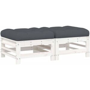 Garden Footstools with Cushions 2pcs White Solid Wood Pine vidaXL Garden Footstools with Cushions 2pcs White Solid Wood Pine vidaXL
