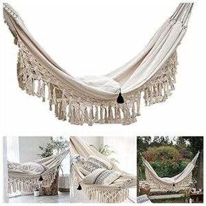 Ymyny - Garden Hammocks with Lace Tassels Backpack Cotton Camping Swing Load-bearing 250kg for Patio, Travel, Camping mumu Ymyny - Garden Hammocks with Lace Tassels Backpack Cotton Camping Swing Load-bearing 250kg for Patio, Travel, Camping mumu