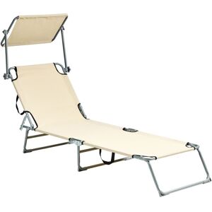 Beliani - Garden Patio Reclining Sun Lounger with Canopy Steel Foldable Beige Foligno Beliani - Garden Patio Reclining Sun Lounger with Canopy Steel Foldable Beige Foligno