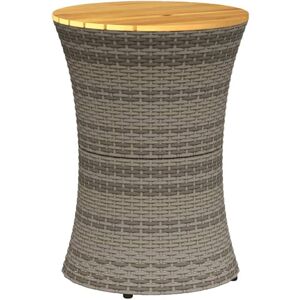 Vidaxl - Garden Side Table Drum Shape Grey Poly Rattan and Solid Wood Vidaxl - Garden Side Table Drum Shape Grey Poly Rattan and Solid Wood