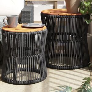 Garden Side Tables 2 pcs with Wooden Top Black Poly Rattan Vidaxl Garden Side Tables 2 pcs with Wooden Top Black Poly Rattan Vidaxl