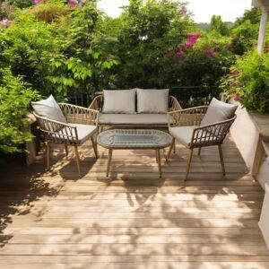 Garden Sofa Set (4 Pieces) - Rattan - Light Brown/Light Grey Garden Sofa Set (4 Pieces) - Rattan - Light Brown/Light Grey