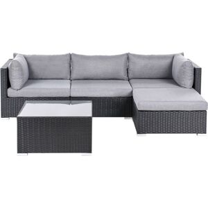 Beliani - Garden Sofa w/ Square Coffee Table Black Wicker Rattan Grey Cushions Sano Beliani - Garden Sofa w/ Square Coffee Table Black Wicker Rattan Grey Cushions Sano