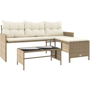 Vidaxl - Garden Sofa with Table and Cushions L-Shaped Beige Poly Rattan Vidaxl - Garden Sofa with Table and Cushions L-Shaped Beige Poly Rattan
