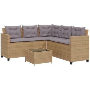 Garden Sofa with Table and Cushions L-Shaped Beige Poly Rattan Vidaxl Garden Sofa with Table and Cushions L-Shaped Beige Poly Rattan Vidaxl