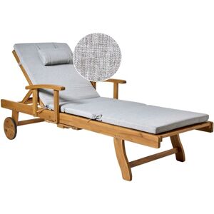 Beliani - Garden Sun Lounger Acacia Wood Reclining with Castors Grey Melange Cushion Java Premium Beliani - Garden Sun Lounger Acacia Wood Reclining with Castors Grey Melange Cushion Java Premium