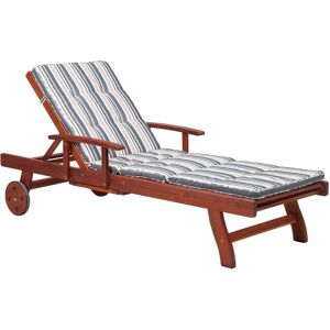 BELIANI Sun Lounger with Cushion TOSCANA Reclining Acacia Wood Dark Blue BELIANI Sun Lounger with Cushion TOSCANA Reclining Acacia Wood Dark Blue