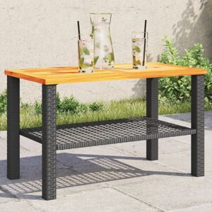 Garden Table Black 70x38x42 cm Poly Rattan Acacia Wood vidaXL Garden Table Black 70x38x42 cm Poly Rattan Acacia Wood vidaXL
