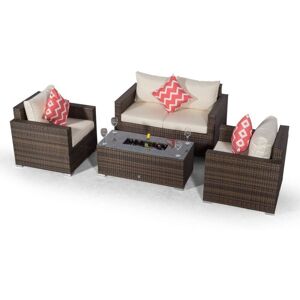 MODERN FURNITURE DIRECT Giardino Sydney 4 Seater Rattan Sofa Set with Ice Bucket Coffee Table - Brown MODERN FURNITURE DIRECT Giardino Sydney 4 Seater Rattan Sofa Set with Ice Bucket Coffee Table - Brown
