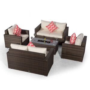 MODERN FURNITURE DIRECT Giardino Sydney 6 Seater Rattan Sofa Set with Drinks Cooler Coffee Table - Brown MODERN FURNITURE DIRECT Giardino Sydney 6 Seater Rattan Sofa Set with Drinks Cooler Coffee Table - Brown