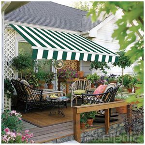 Green Bay - Greenbay 2 x 1.5m Manual Awning Garden Patio Canopy Sun Shade Shelter Retractable Green-White Green Bay - Greenbay 2 x 1.5m Manual Awning Garden Patio Canopy Sun Shade Shelter Retractable Green-White