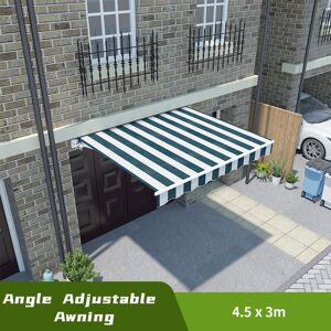 Greenbay - Manual Awning Retractable Angle Adjustable Canopy Patio Garden Sun Shade Shelter 4.5 x 3m Green-White Greenbay - Manual Awning Retractable Angle Adjustable Canopy Patio Garden Sun Shade Shelter 4.5 x 3m Green-White