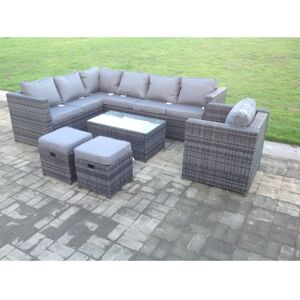 Fimous Dark Grey Mixed Rattan Garden Furniture Corner Sofa Set Oblong Coffee Table Chair Footstools Fimous Dark Grey Mixed Rattan Garden Furniture Corner Sofa Set Oblong Coffee Table Chair Footstools