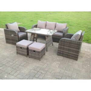 Dark Grey Mix pe Wicker Rattan Garden Furniture Set Sofa Set Reclining Adjustable Chair 7 Seater With Dining Table - Fimous Dark Grey Mix pe Wicker Rattan Garden Furniture Set Sofa Set Reclining Adjustable Chair 7 Seater With Dining Table - Fimous