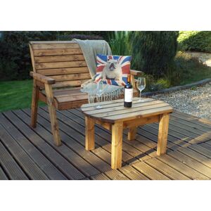 Samuel Alexander - Hand Made 2 Seater Chunky Rustic Wooden Garden Furniture Bench With Coffee Table Samuel Alexander - Hand Made 2 Seater Chunky Rustic Wooden Garden Furniture Bench With Coffee Table