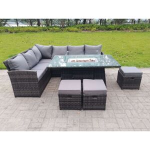 Fimous High Back Corner Rattan Garden Furniture Sofa Gas Fire Pit Dining Table Sets Gas Heater 9 Seater 3 Small Footstools Fimous High Back Corner Rattan Garden Furniture Sofa Gas Fire Pit Dining Table Sets Gas Heater 9 Seater 3 Small Footstools