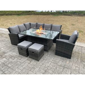 High Back Rattan Garden Furniture Sets Gas Fire Pit Dining Table Gas Heater Set Left Corner Sofa Small Footstools Chair 9 Seater - Fimous High Back Rattan Garden Furniture Sets Gas Fire Pit Dining Table Gas Heater Set Left Corner Sofa Small Footstools Chair 9 Seater - Fimous