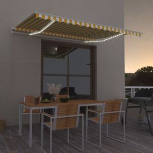 vidaXL Manual Retractable Awning with LED 450x300 cm Yellow and White - Retractable Awning vidaXL Manual Retractable Awning with LED 450x300 cm Yellow and White - Retractable Awning