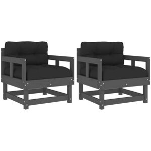 vidaXL Garden Chairs with Cushions - Grey Solid Wood Pine - Garden Chairs vidaXL Garden Chairs with Cushions - Grey Solid Wood Pine - Garden Chairs
