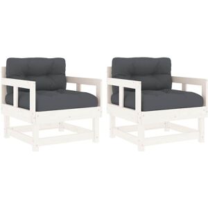 vidaXL Garden Chairs with Cushions 2 pcs White Solid Wood Pine - Garden Chairs vidaXL Garden Chairs with Cushions 2 pcs White Solid Wood Pine - Garden Chairs