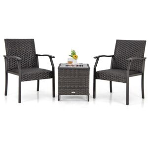 Costway - 3 Piece Patio Wicker Chair Set Outdoor Rattan Conversation Set w/ Padded Seat Costway - 3 Piece Patio Wicker Chair Set Outdoor Rattan Conversation Set w/ Padded Seat