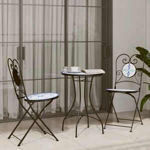 Mosaic Bistro Set Blue and White Iron and Ceramic Vidaxl Mosaic Bistro Set Blue and White Iron and Ceramic Vidaxl