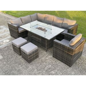 Fimous Outdoor Rattan Garden Furniture Corner Sofa Set Gas Fire Pit Table Sets Gas Heater Lounge Small Footstools Chair Dark Grey 9 Seater Fimous Outdoor Rattan Garden Furniture Corner Sofa Set Gas Fire Pit Table Sets Gas Heater Lounge Small Footstools Chair Dark Grey 9 Seater
