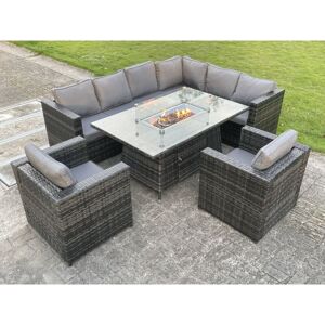 Fimous Outdoor Rattan Garden Furniture Corner Sofa Burner Gas Fire Pit Table Sets Lounge Chairs Dark Grey 8 Seater Fimous Outdoor Rattan Garden Furniture Corner Sofa Burner Gas Fire Pit Table Sets Lounge Chairs Dark Grey 8 Seater