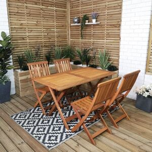 Samuel Alexander - Outdoor 4 Person Folding Rectangular Wooden Garden Patio Dining Table Chairs Set Samuel Alexander - Outdoor 4 Person Folding Rectangular Wooden Garden Patio Dining Table Chairs Set