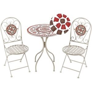 Beliani - Outdoor Garden Metal Bistro Set Table and Chairs Mosaic Pattern White Spello Beliani - Outdoor Garden Metal Bistro Set Table and Chairs Mosaic Pattern White Spello